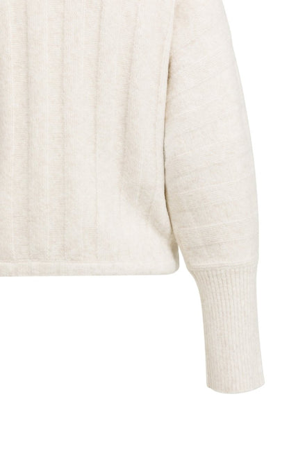 YAYA Pullover mit Fledermausärmeln und Kordelzug am Saum Off White Melange