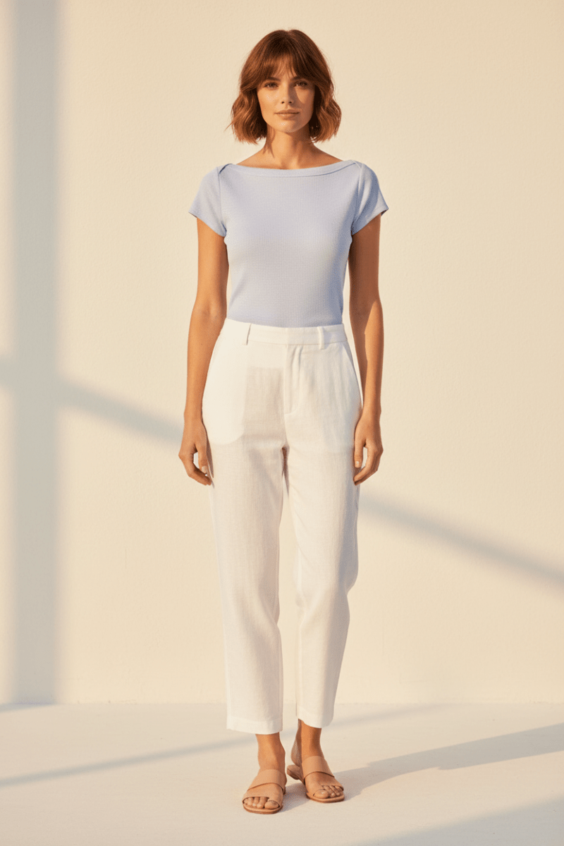 YAYA Ribbed top mit boatneck ICE BLUE