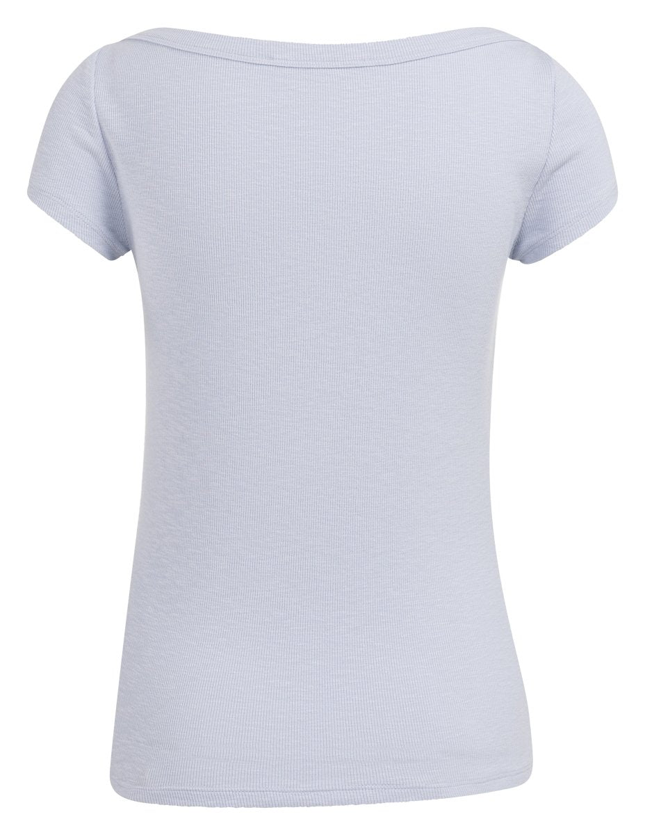 YAYA Ribbed top mit boatneck ICE BLUE