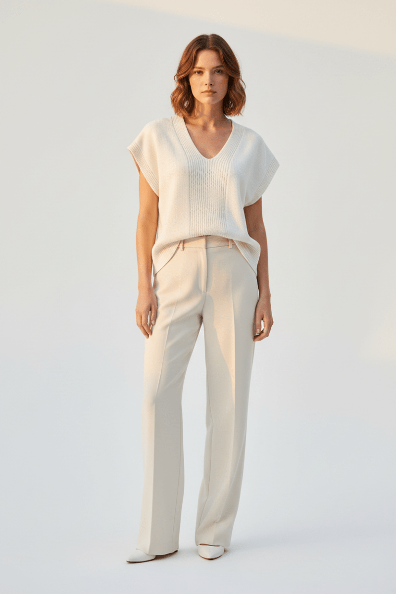 YAYA Strukturierter Pullover mit V-Ausschnitt MILK BEIGE MELANGE