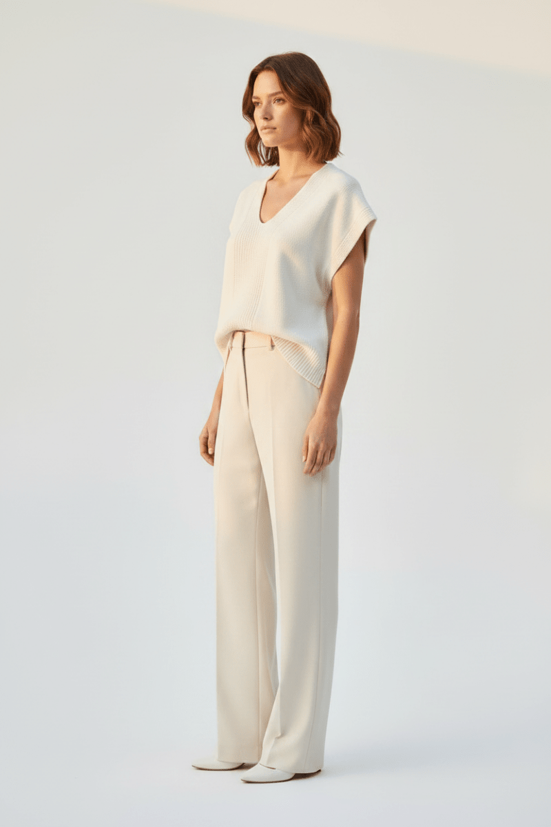 YAYA Strukturierter Pullover mit V-Ausschnitt MILK BEIGE MELANGE