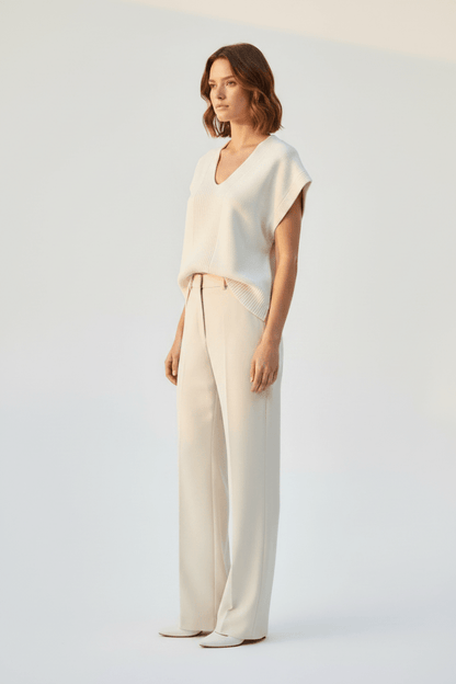 YAYA Strukturierter Pullover mit V-Ausschnitt MILK BEIGE MELANGE