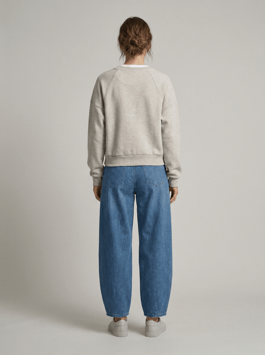 YAYA Sweatshirt mit V-Ausschnitt und Webkragen Grau meliert