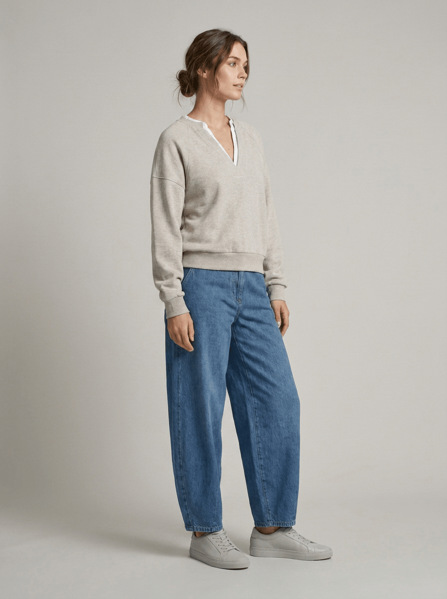 YAYA Sweatshirt mit V-Ausschnitt und Webkragen Grau meliert