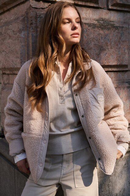 YAYA Teddy Jacke mit Brusttasche HEATHER GREY