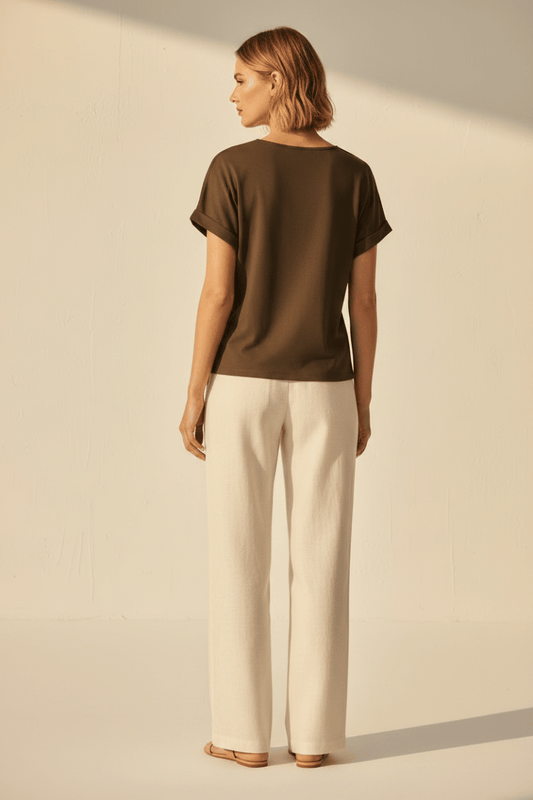 YAYA Top mit Rundhalsausschnitt und Knotendetail AUBERGINE PURPLE
