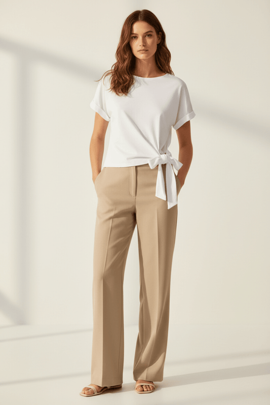YAYA Top mit Rundhalsausschnitt und Knotendetail PURE WHITE