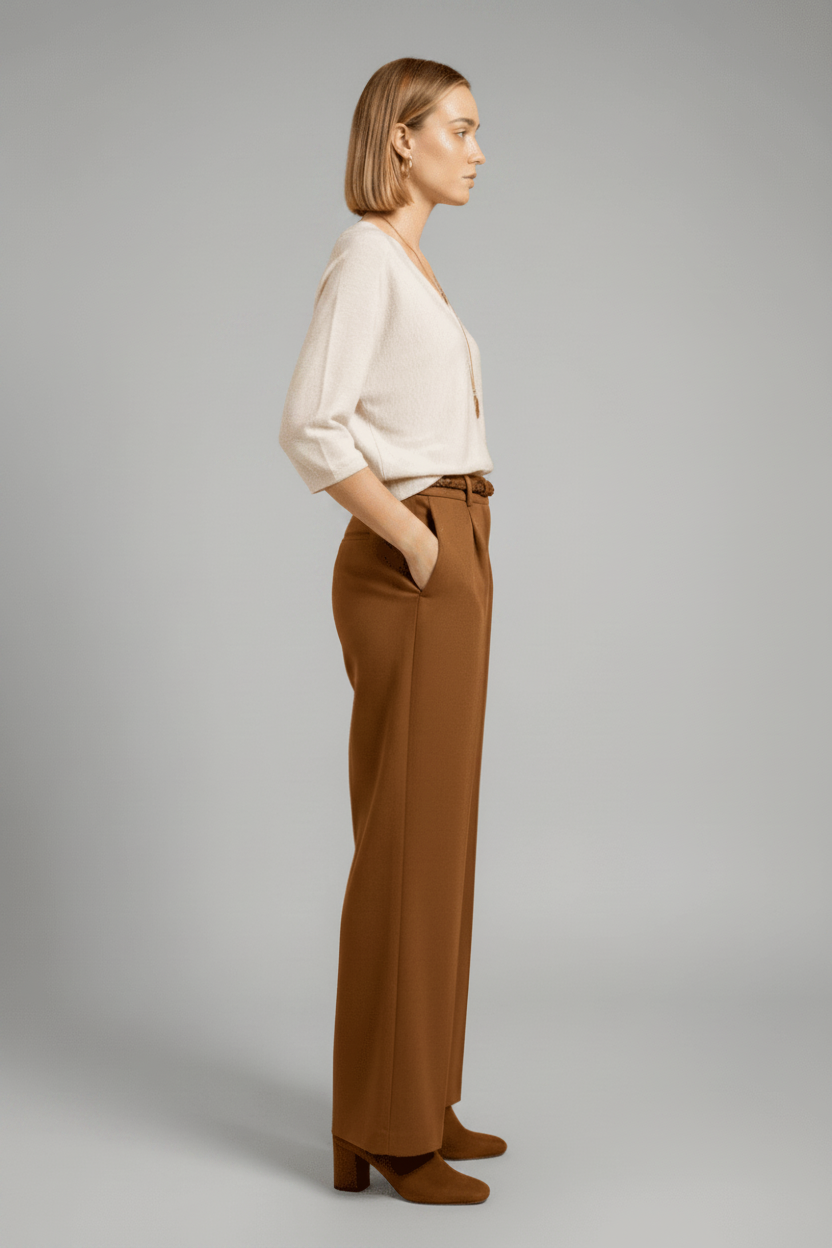 YAYA V-Ausschnitt-Pullover mit Dreiviertelärmeln und Nahtverzierungen Beige Melange