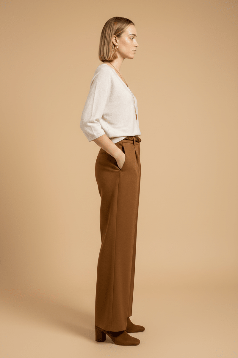 YAYA V-Ausschnitt-Pullover mit Dreiviertelärmeln und Nahtverzierungen Beige Melange