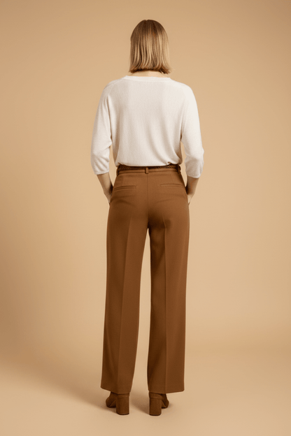 YAYA V-Ausschnitt-Pullover mit Dreiviertelärmeln und Nahtverzierungen Beige Melange