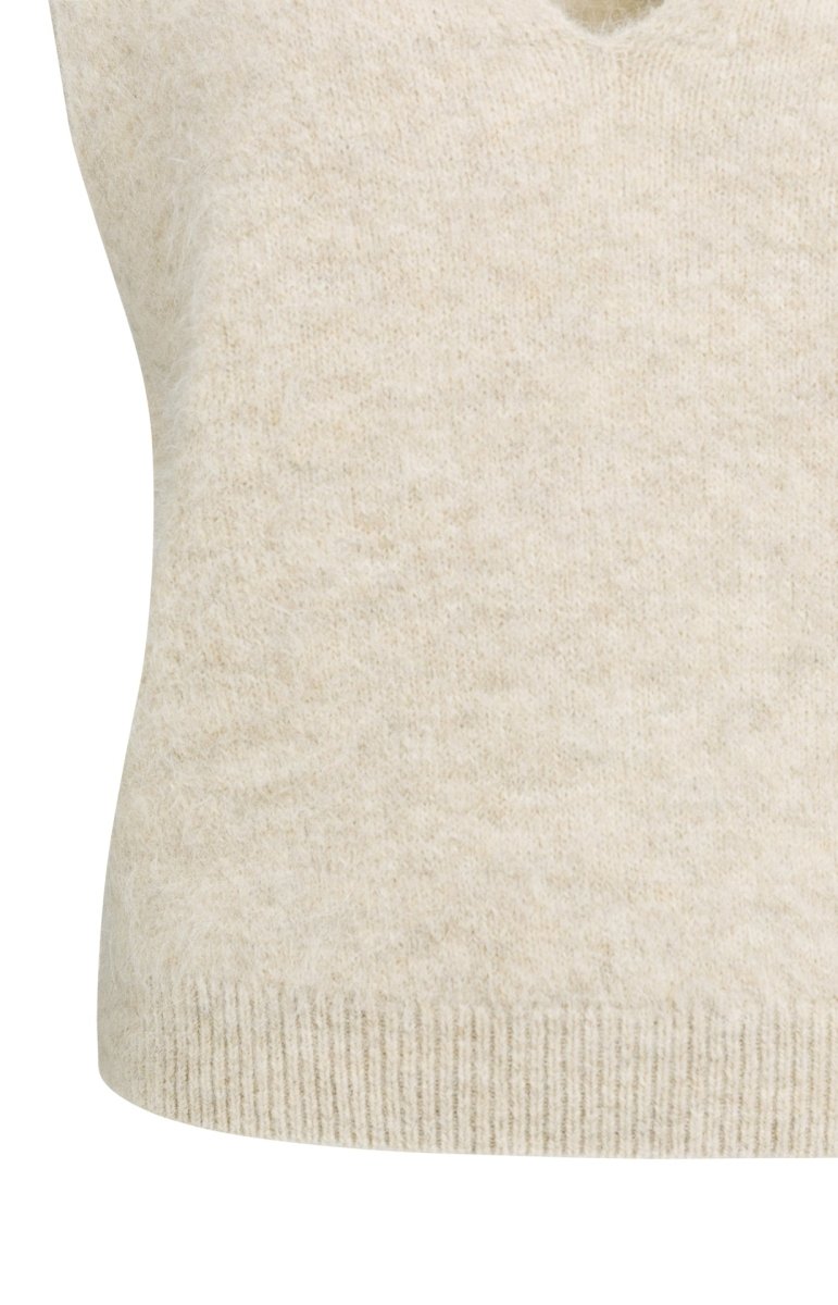 YAYA Weicher Strick-Spenzer mit tiefem V-Ausschnitt Hellbeige Melange