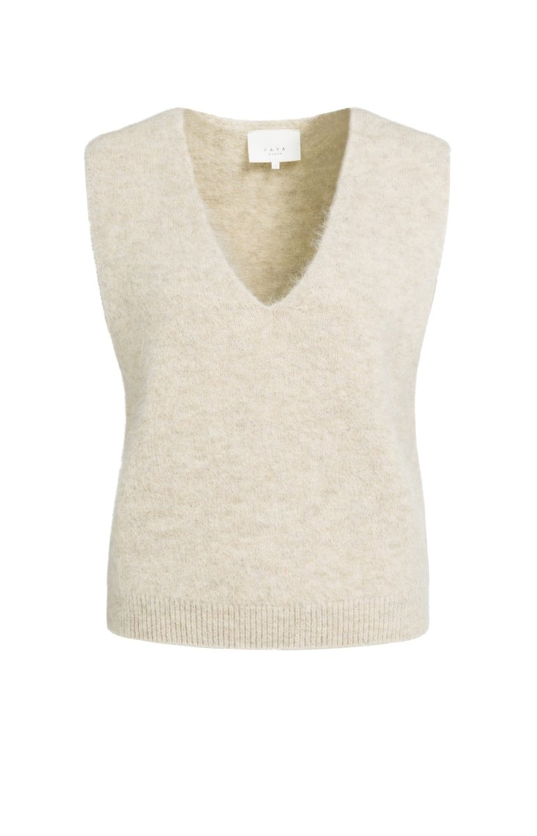 YAYA Weicher Strick-Spenzer mit tiefem V-Ausschnitt Hellbeige Melange