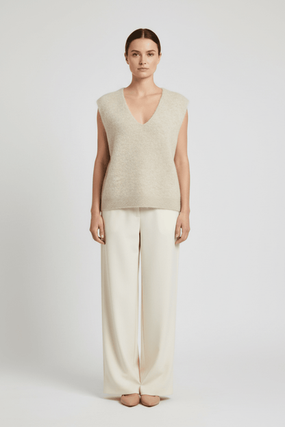 YAYA Weicher Strick-Spenzer mit tiefem V-Ausschnitt Hellbeige Melange