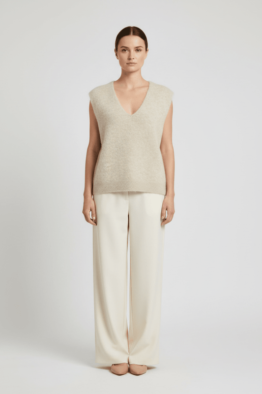 YAYA Weicher Strick-Spenzer mit tiefem V-Ausschnitt Hellbeige Melange