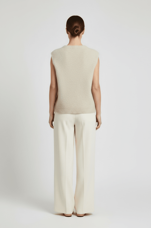 YAYA Weicher Strick-Spenzer mit tiefem V-Ausschnitt Hellbeige Melange