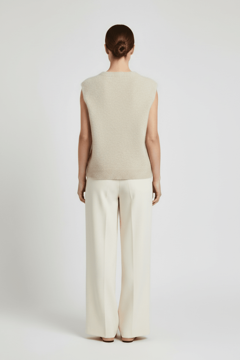 YAYA Weicher Strick-Spenzer mit tiefem V-Ausschnitt Hellbeige Melange