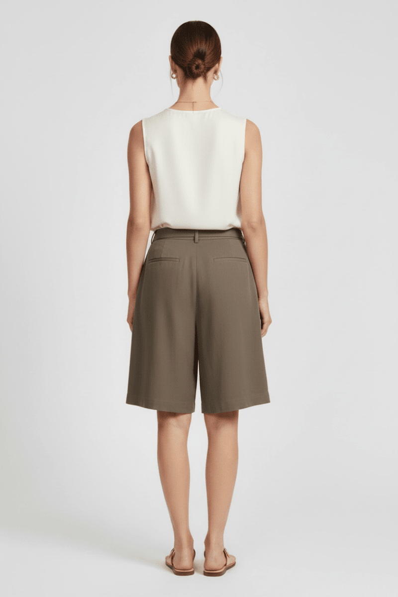 YAYA Woven longer length bermuda shorts WASHED BROWN