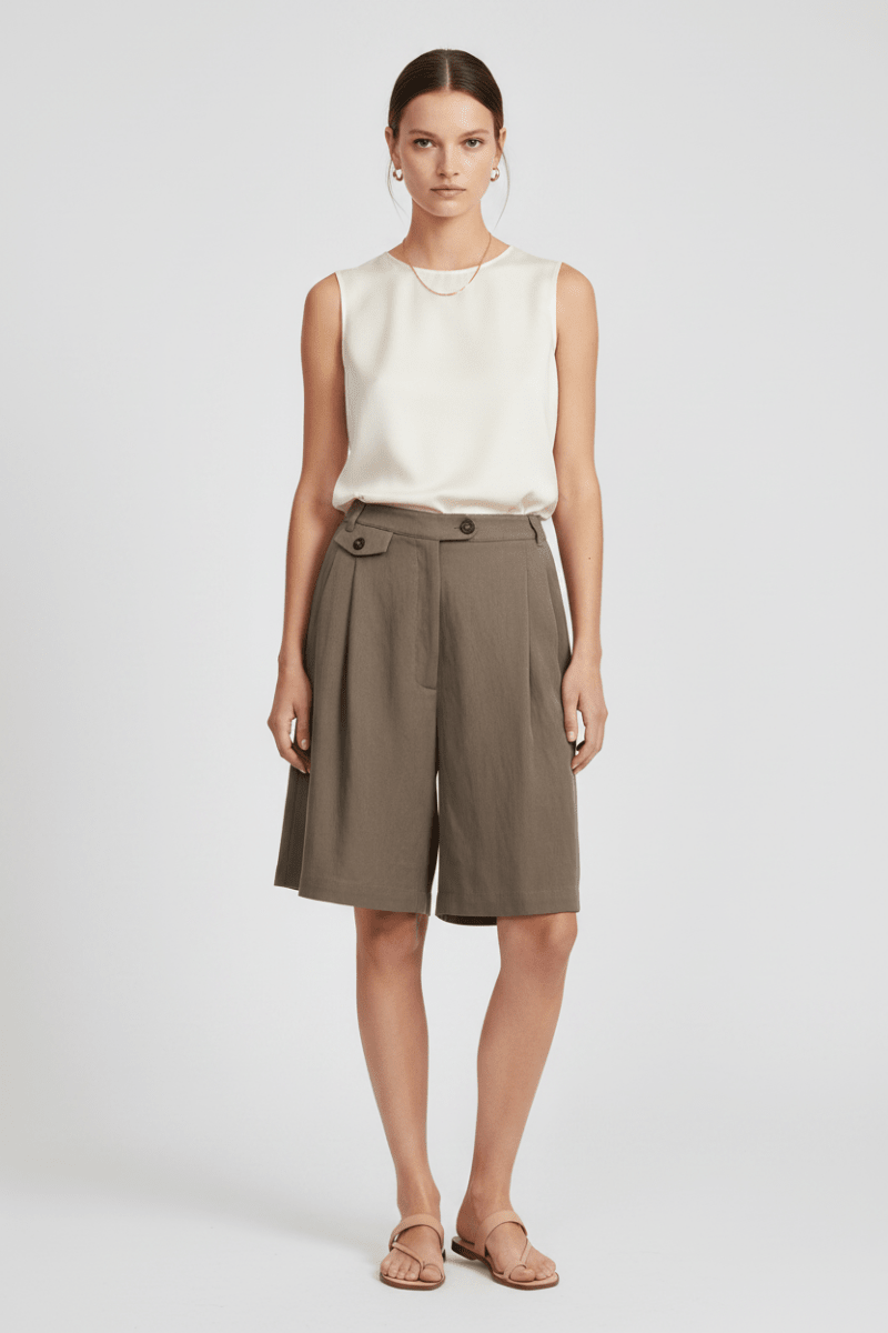 YAYA Woven longer length bermuda shorts WASHED BROWN