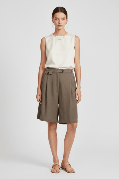YAYA Woven longer length bermuda shorts WASHED BROWN