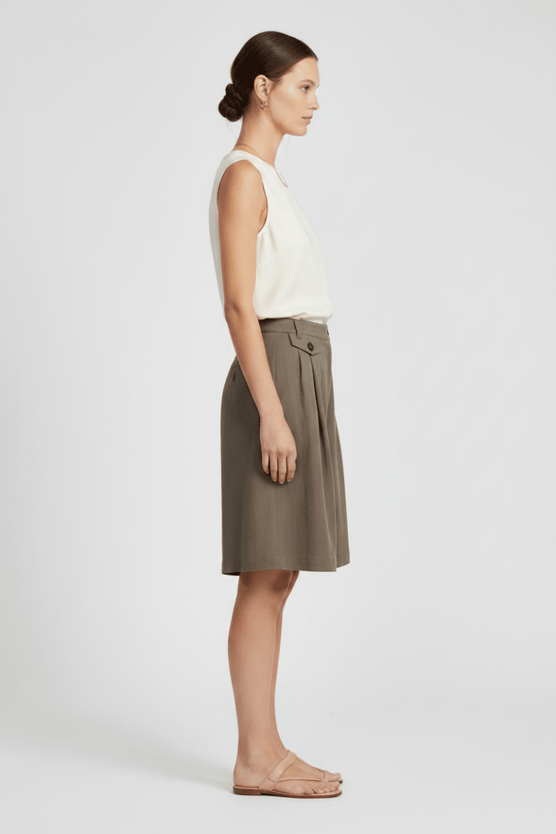 YAYA Woven longer length bermuda shorts WASHED BROWN