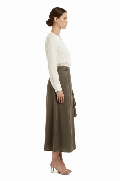 YAYA Woven midi skirt mit wrap effect WASHED BROWN