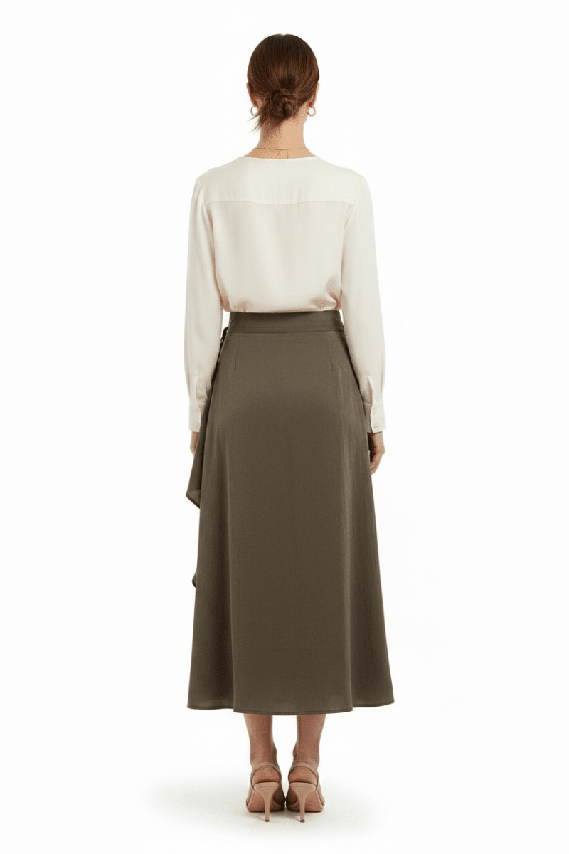 YAYA Woven midi skirt mit wrap effect WASHED BROWN