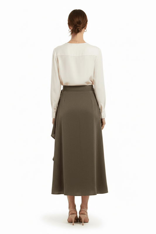 YAYA Woven midi skirt mit wrap effect WASHED BROWN