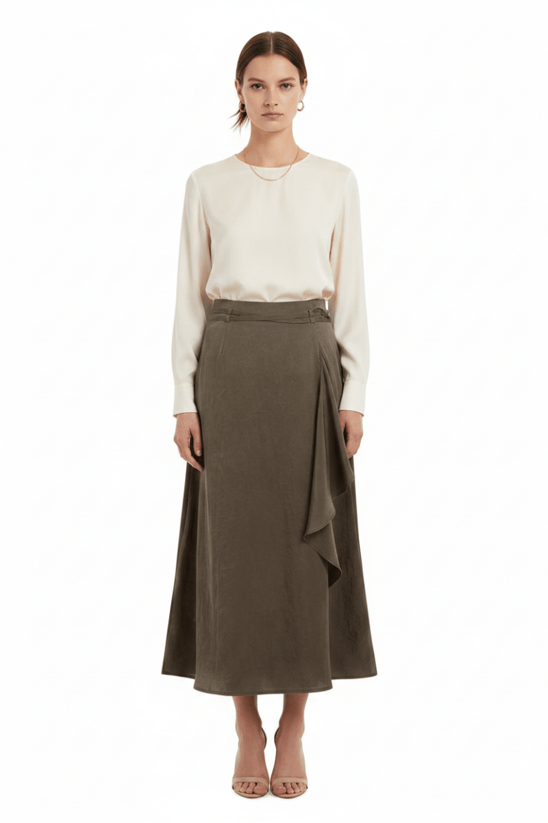 YAYA Woven midi skirt mit wrap effect WASHED BROWN