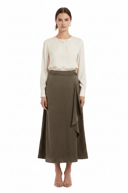 YAYA Woven midi skirt mit wrap effect WASHED BROWN