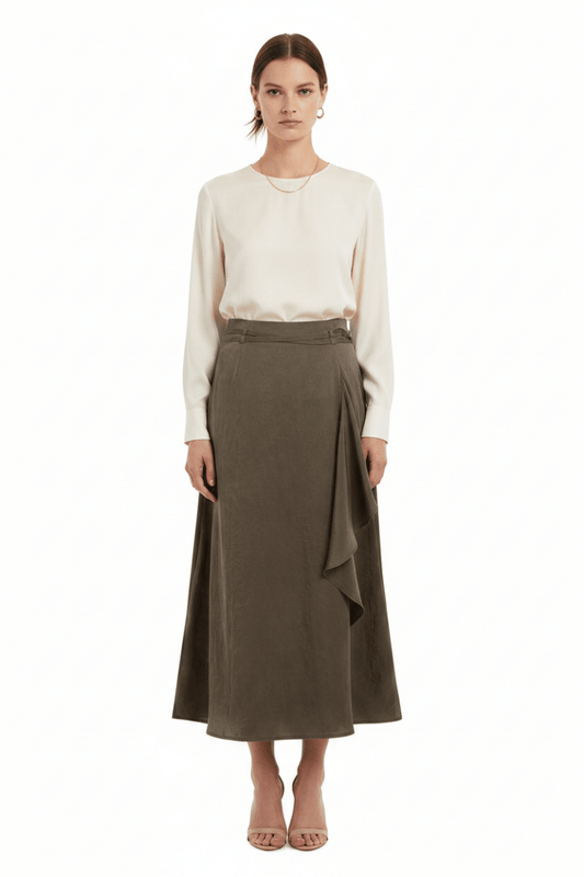 YAYA Woven midi skirt mit wrap effect WASHED BROWN