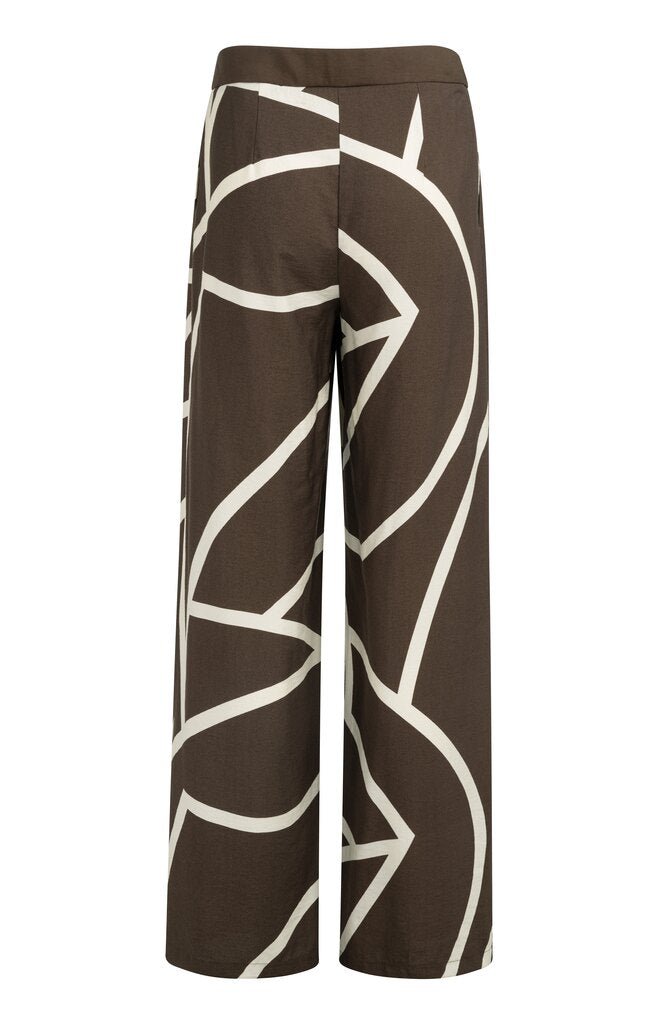 YAYA Woven printed wide leg trouser CHOCOLATE MARTINI BROWN DESSIN
