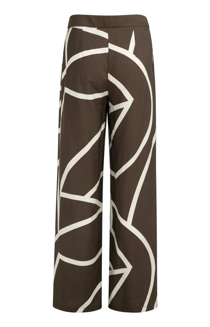 YAYA Woven printed wide leg trouser CHOCOLATE MARTINI BROWN DESSIN