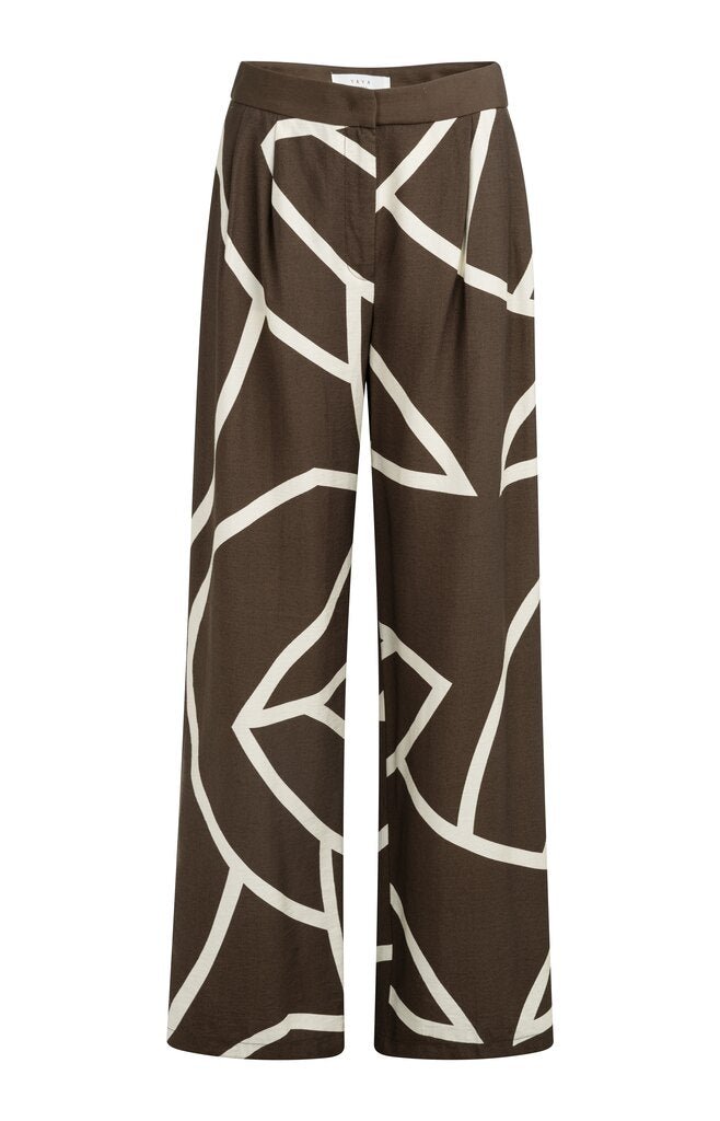 YAYA Woven printed wide leg trouser CHOCOLATE MARTINI BROWN DESSIN